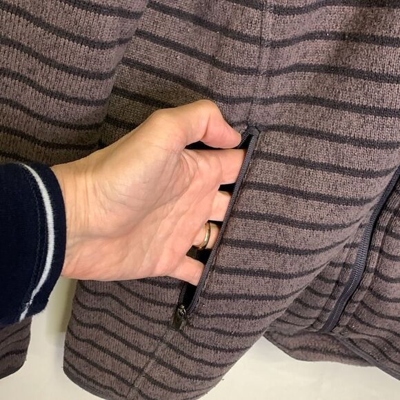 L.L. Bean Purple Striped Sweater Fleece Full Zipper Jacket Size L - Picture 3 of 11